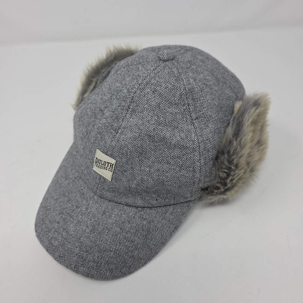 Duluth Trading Co Trapper Cap Mens L Gray Ear Flaps Faux Fur Lined Outdoor NWOT